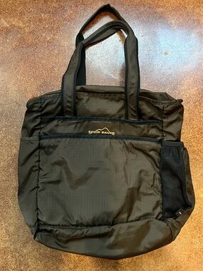 Eddie Bauer Brown Nylon Messenger Tote with Mesh Bottle Pocket